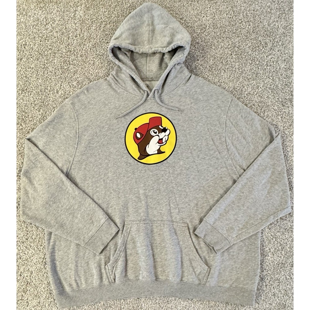 Buc-ees Gray Hoodie Unisex Size 4X Sweatshirt Beaver Logo Graphic Print Hooded